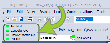 Call out for Run Mode, Controller OK, I/O OK.